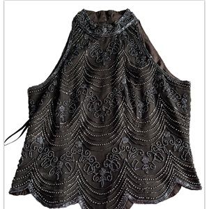 Appellate Boutique sequin black top with scalloped edges ladies Medium